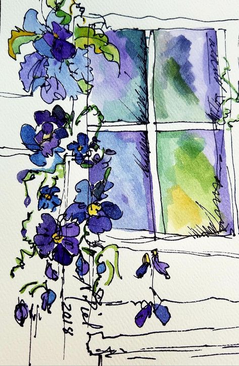 Loose Ink And Watercolor, Watercolor With Pen, Loose Sketching Watercolor Painting, Watercolor Doodles Journaling, Line And Wash Watercolor Sketches Flowers, Ink And Wash Watercolors, Watercolor Sketchbook Journal Ideas, Watercolour And Pen Art, Watercolour And Ink Flowers Simple