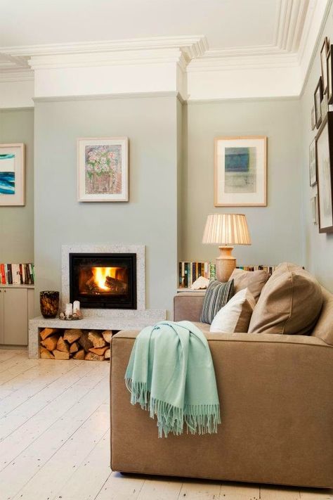 Farrow and Ball Light Blue Light Blue Painted Walls, Farrow And Ball Light Blue, Light Blue Living Room, Molding Ideas, Blue Painted Walls, Farrow And Ball, Blue Living Room, Country Style Homes, Country House Decor