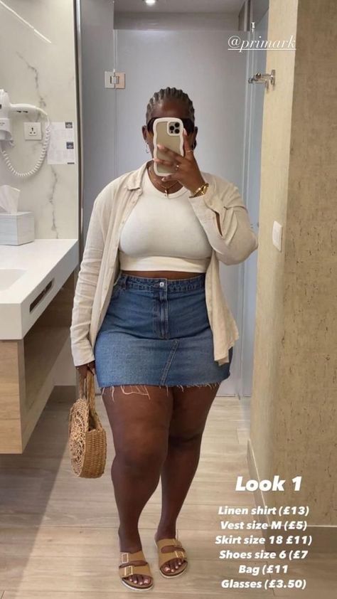 Cute and casual outfit inspo jean skirt outfit idea Plus Size Summer Pool Outfits, Cute First Date Outfits Casual Plus Size, Errands Outfit Summer Plus Size, Atlanta Greek Picnic Outfits, Simple Birthday Outfit Women Plus Size, Formal Shorts Outfits Women Classy, Plus Size Fashion Spring Ideas, Curvy Birthday Outfit Ideas, Summer Vacay Outfits Plus Size