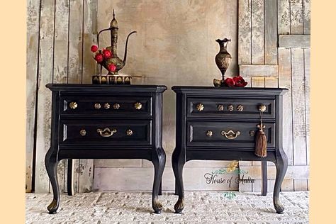 French Country Dressers, Luxury Dresser, Bold Furniture, Vintage Nightstands, French Provincial Nightstands, Gold Nightstand, Dixie Belle Chalk Paint, Vintage Bedside Table, Vintage Nightstand