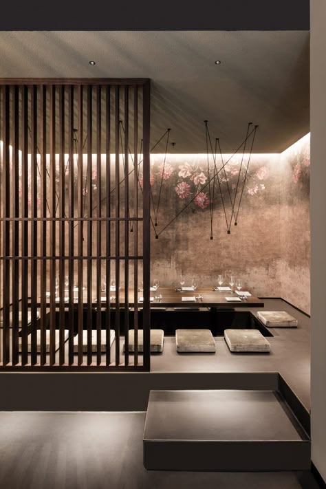 Japanese Restaurant Interior, Japanese Restaurant Design, Architecture Restaurant, Decoration Restaurant, Restaurant Seating, Korean Restaurant, Japanese Interior Design, Living Modern, Restaurant Concept