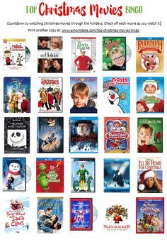 Bingo Chart, Top Christmas Movies, New Year Movie, Christmas Movies List, Xmas Movies, Christmas Movie Night, My Favorite Movies, Best Christmas Movies, Watch Christmas Movies