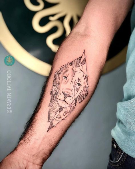 Top 51 Best Small Lion Tattoo Ideas - [2021 Inspiration Guide] Panama Tattoo, Geometric Tiger Tattoo, Simple Lion Tattoo, Lion Tattoo On Thigh, Small Lion Tattoo, Geometric Lion Tattoo, Geometric Lion, Tattoo Magazine, Lion Tattoo Design