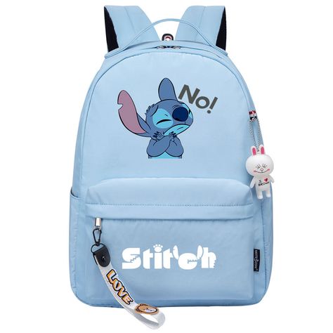 Material: 300D polyester, durable and easy to clean. Size: 16x12 , 16 inch large backpack. One main zipper compartment, two side pockets. Personalized patterns print, never fade. Best gift for your kids for school, travel, outdoor, or daily use. Stitch Cosplay, School Excursion, Stitch Backpack, Cute Backpack, Cartoon Backpack, Trendy Backpacks, Popular Cartoons, Easy Style, Backpack School