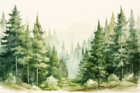 Forest backgrounds landscape outdoors. AI generated Image by rawpixel. | premium image by rawpixel.com / Aum Watercolor Forest Background, Forest Art Background, Forest Background Drawing, Pine Painting, Forest Reference, Pine Tree Illustration, Forest Backgrounds, Watercolour Forest, Backgrounds Landscape