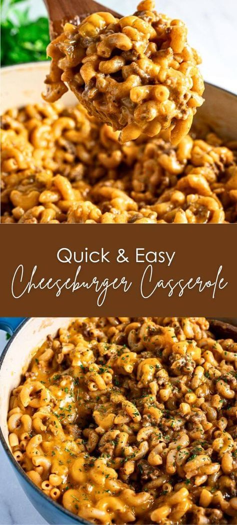 Quick & Easy Cheeseburger Casserole – A One-Dish Family Favorite – Yummy and fully What To Make With Hamburger Meat Easy, Cheeseburger Bake Casserole, Cheeseburger Casserole Freezer Meal, Creamy Hamburger Casserole, Stovetop Casserole Recipes, Velveeta Casserole Recipes, Ground Beef Cheeseburger Casserole, Hamburger Meat Pasta Recipes, Easy Casserole Recipes With Ground Beef