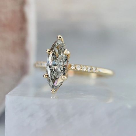 Starry Night Salt & Pepper Marquise Cut Diamond Ring Marquise Engagement Ring Gold, Marquise Cut Diamond Ring, Salt Pepper Diamond, Handmade Gold Ring, Ring Cuts, The Bling Ring, Marquise Diamond Ring, Marquise Shape Diamond, Future Dreams