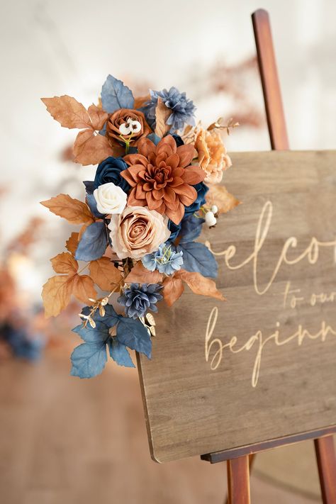 Rustic And Navy Blue Wedding, Navy Burgundy Orange Wedding, Spring Wedding Dusty Blue, Cornflower Blue And Orange Wedding, Copper And Dusty Blue Wedding, Terra Cotta And Navy Wedding, Blue And Rust Orange Wedding, Fall Wedding With Blue Accents, Burnt Orange And Dusty Blue Wedding