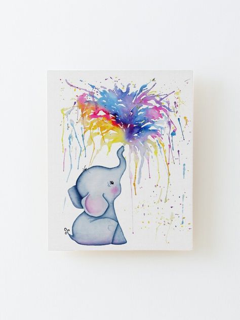 "Baby Elephant Rainbow Watercolor Painting" Mounted Print by Alishathunem | Redbubble Rainbow Watercolor Painting, Elephant Painting Canvas, Elephant Watercolor, Rainbow Water, Genius Hour, Rainbow Watercolor, Elephant Canvas, Elephant Drawing, Baby Painting