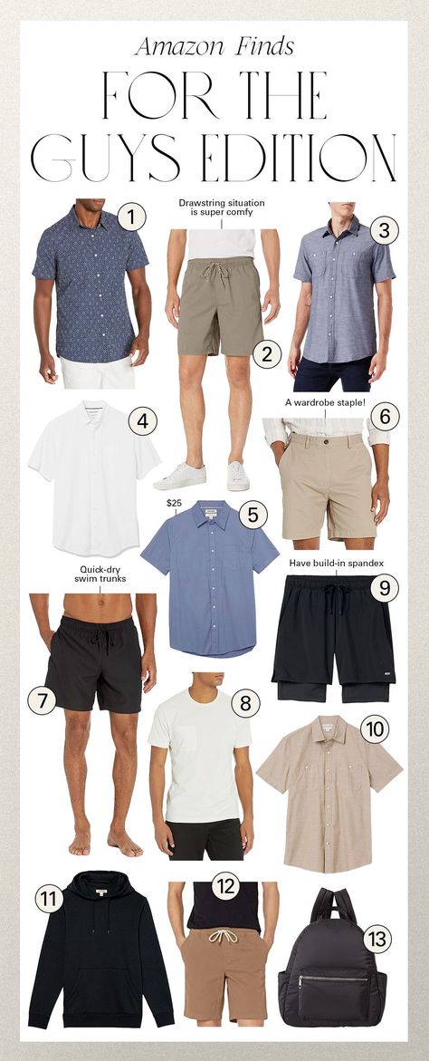 Men Amazon Finds, Men’s Cruise Outfits, Amazon Mens Fashion, Mens Resort Wear Outfits, Beach Capsule Wardrobe, Mens Resort Wear, Andee Layne, Cali Trip, Capsule Wardrobe Casual