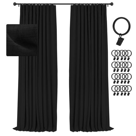 PRICES MAY VARY. 100% Total Blackout Curtains: Block out all distracting light from streaming into your home with a set of full blackout curtains from INOVADAY. Designed to keep your bedroom, living space or nursery dark, cosy and peaceful so you can sleep soundly until the morning Easy To Hang With Two Fixture Types: Our room darkening curtains can be hung in two ways to suit any room style or fixture. Use the included 20 curtain ring clips to quickly hang them from your curtain pole, or hang t Black Curtains Living Room Ideas, Curtain Ring Clips, Cheap Blinds, Drapes For Bedroom, Curtain Ring, Linen Blackout Curtains, Cute Curtains, Curtain Pole, Stylish Curtains