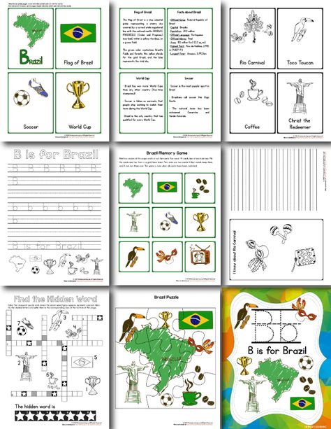 Isn’t interesting to learn about Brazil? Find out a little about the world’s fifth biggest country, and complete the writing journal, solve the crossword and more. Find lots of great printable activities and worksheets! Brazil Activities For Kids, Brazil Geography, Brazil Facts, Anchor Charts First Grade, Brazil Culture, Brazil Art, Geography For Kids, Country Studies, Homeschool Geography