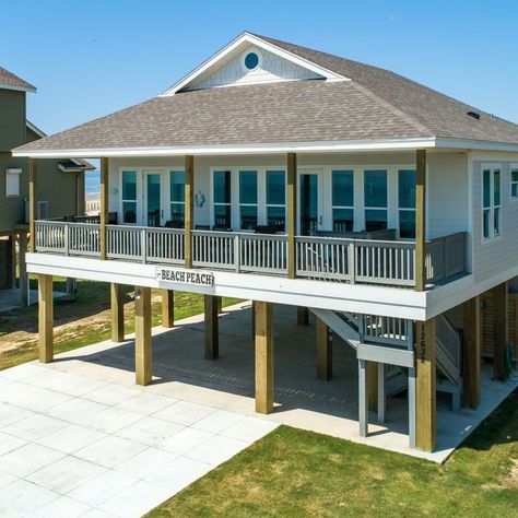 The Beach Peach - Egret Bay Builders Beach House Stilts, Beach House Additions, Single Story Beach House Plans, 3 Bedroom Beach House Floor Plans, Beach House On Pilings, House Stilts, Simple Beach House Plans, Elevated Beach House Plans, Beach House Plans On Stilts