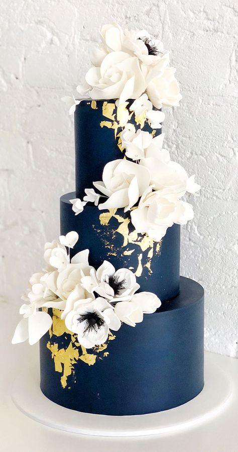 navy blue wedding cake, wedding cake , wedding cake design, dark blue wedding cake ,blue and gold wedding cake #wedidngcake #cakedesigns #blue Wedding Cake Designs 4 Tier, Navy And Gold Wedding Cake, Dark Blue Wedding Cake, Blue And Gold Wedding Cake, Quinceañera Cakes, Navy Blue Wedding Cakes, White And Gold Wedding Cake, Wedding Cake Navy, Blue And Gold Wedding