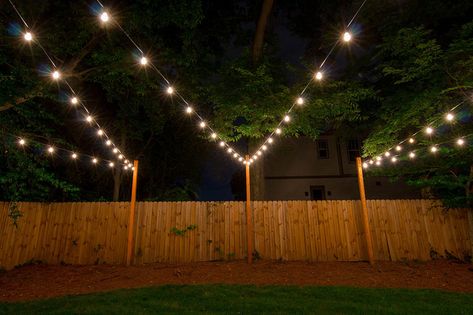 Yard String Lights, Backyard String Lights, Outdoor String Lights Patio, Diy String Lights, Hanging String Lights, Patio String Lights, Bistro Lights, Yard Lights, Backyard Lighting