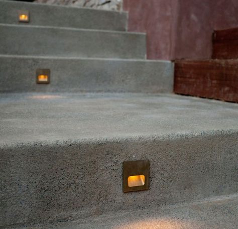 As a landscape designer in Northern California for more than 15 years, I often find myself talking about the importance of "good bones"—the important desig Concrete Step Lights, Cement Steps, Stairs Lighting, Exterior Lighting Design, Stairway Lighting, Step Lights, Landscape Lighting Design, Patio Steps, Step Lighting Outdoor