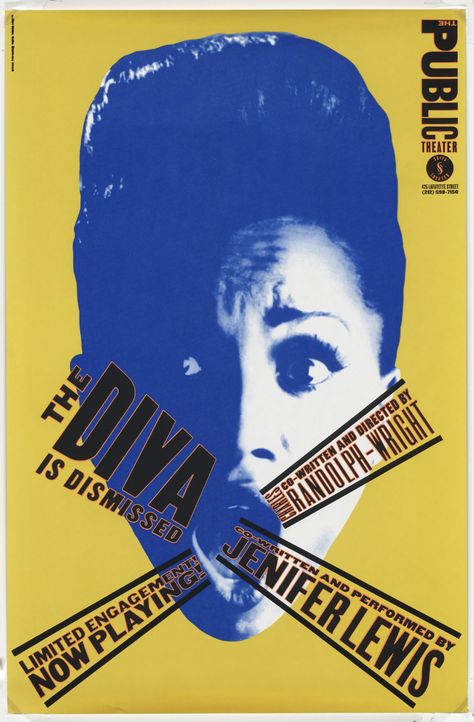 Paula Scher. The Diva is Dismissed. 1994. Serigraph. 46 x 30 1/8" (116.8 x 76.5 cm). Ambassador Arts, Inc., New York. Gift of the designer. 1540.2000. © 2020 Paula Scher. Architecture and Design Bild Gold, Posters Conception Graphique, David Carson, Paula Scher, Public Theater, Massimo Vignelli, Milton Glaser, Graphisches Design, Theatre Poster