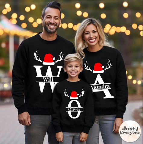 Family Sweaters, Family Christmas Jumpers, Initial Sweatshirt, Letter Sweater, Family Christmas Outfits, Family Sweater, Couples Sweaters, Monogram Shirts, Christmas Custom