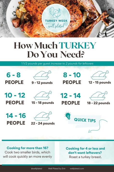 For a perfect Thanksgiving feast, you need to know How Much Turkey Per Person you'll need! This all-inclusive guide will help you calculate exactly what size turkey to purchase for your gathering! #wellplatedrecipes #howmuchturkeyperperson #thanksgivingturkey #Thanksgivingplanner #turkeysize Thanksgiving Portions, Turkey Per Person, 20 Lb Turkey, How Much Turkey, Turkey Size Chart, Perfect Roast Turkey, Perfect Roast, Thanksgiving Cooking, Whole Turkey