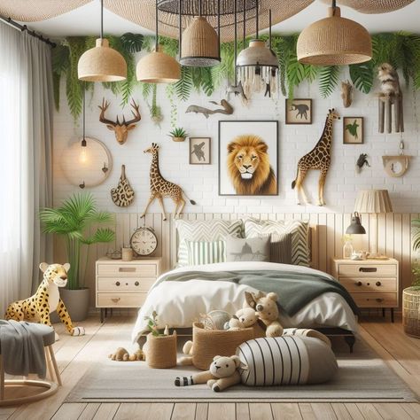 Zoo Bedroom Kids, Safari Theme Bedroom Kids, Wildlife Bedroom Ideas, Safari Toddler Room Boys, Bedroom Ideas Jungle, Boys Animal Bedroom, Jungle Theme Bedroom Kids, Safari Room Kids, Jungle Room Ideas