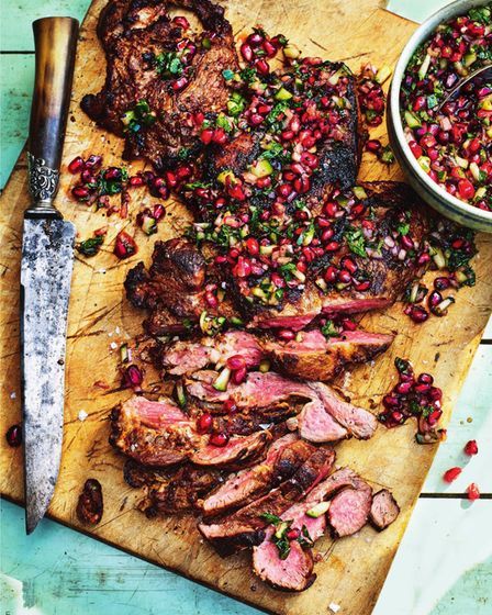 Pomegranate Salsa, Butterflied Leg Of Lamb, Pulled Lamb, Lamb Leg Recipes, Pork Cheeks, Marinated Lamb, How To Cook Lamb, Lamb Leg, Leg Of Lamb