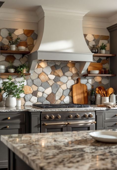 backsplash kitchen ideas Whitewashed Stone Backsplash, Over The Stove Backsplash Ideas, Stone Backsplash Ideas, Wood Backsplash Kitchen, Stove Backsplash Ideas, Whitewashed Stone, Vintage Tin Tiles, Backsplash Kitchen Ideas, Scallop Tiles