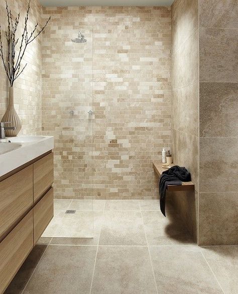 Tile Trends 2017 Beige Bathroom Tile Ideas, Beige Bathroom Tiles, Beige Tile Bathroom, Drømme Bad, Taupe Bathroom, Beige Bathroom Ideas, Cream Bathroom, Ideas Baños, Beige Tile