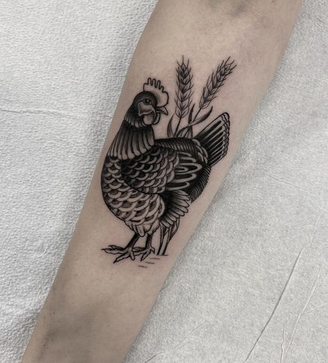 Farmer Tattoo, Hen Tattoo, Farm Tattoo, Mantis Tattoo, Chicken Tattoo, Cousin Tattoos, Rooster Tattoo, Witch Tattoo, Spooky Tattoos