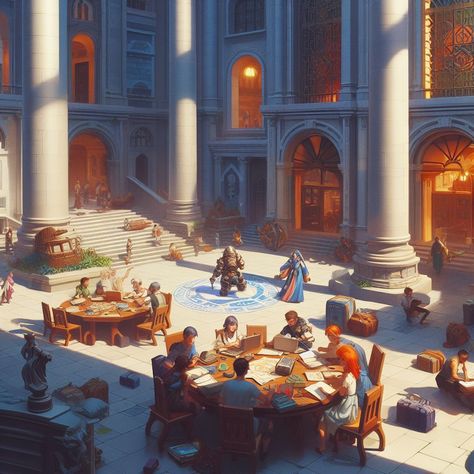 University Fantasy Art, Fantasy University Concept Art, Fantasy Schools, Fantasy University, Fantasy Meaning, Background Environment, Ancient Library, Fantasy City Map, Fantasy Village