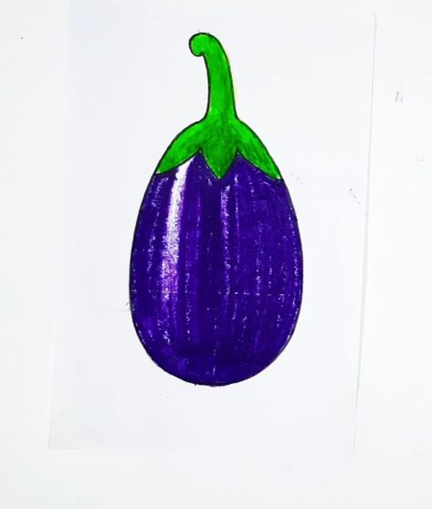 Brinjal Drawing, Vegetable Drawing For Kids, Letter Drawings, Dot Drawing, Vegetable Drawing, Dotted Drawings, Oil Pastel Drawings Easy, Children Drawing, Brush Pen Art