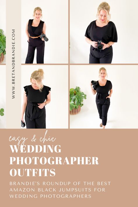 Wedding Outfit Photographer, All Black Photographer Outfit, Outfit For Wedding Photographer, Photographers Outfit What To Wear, What Should Photographer Wear To Wedding, Fall Wedding Photographer Outfit, Photographer Outfit Summer, Cute Photographer Outfits, Wedding Photographers Outfit