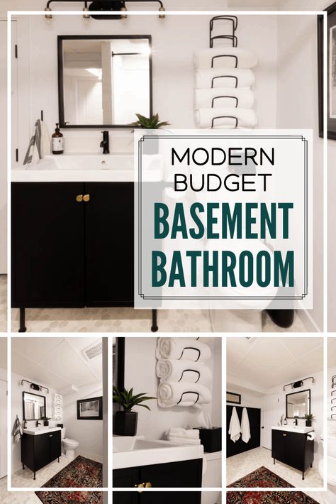 White Basement Bathroom, Black And White Basement, Diy Basement Bathroom, White Basement, Basement Addition, Small Basement Bathroom, Basement Bathroom Design, Basement Decoration, Basement Bathroom Remodeling