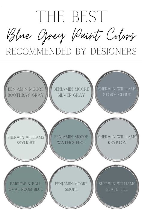 The Most Recommended Blue Grey Paint Colors - Bless'er House Seal Gray Paint Wall Colors, Paint Colors For Every Room In The House, Grey House Interior Paint, Sand Siding House Color Schemes, Blue And Gray Farmhouse Bathroom, Muted Blue Gray Paint Color, Grey Paint And Accent Wall, Bedroom Paint Blue Grey, Lake House Painted Kitchen Cabinets