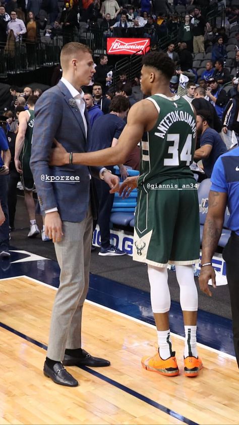 Kristaps Porzingis and Giannis Kristaps Porzingis, Milwaukee Bucks, Nba Teams, Milwaukee, Basketball Court, Sports Jersey, Basketball, Sports