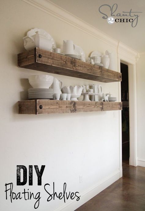 DIY Floating Shelves Free Plans! LOVE this idea for the dining room... So easy too! www.shanty-2-chic.com