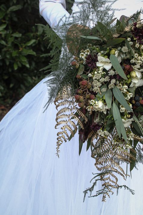 Magical Wedding Bouquet, Boho Flower Bouquet Wedding, Fae Wedding Bouquet, Dark Forest Wedding Flowers, Fern Wedding Dress, Twilight Wedding Bouquet, Dark Forest Wedding Bouquet, Forest Themed Wedding Bouquet, Enchanted Wedding Bouquet