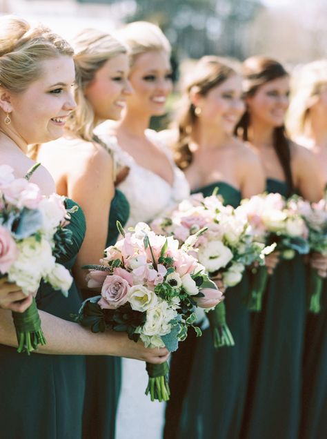 Military Wedding Photography, Prom Flowers Bouquet, Emerald Green Wedding Theme, Forest Green Wedding, Baby Pink Wedding, Pink Green Wedding, Green Themed Wedding, Emerald Green Weddings, Pink Wedding Theme