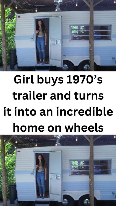 After attempting to live in a proper home she grew tired of it and set out to remodel an old trailer from the 1970's. Welcome to the world of tiny living, where less is more and every inch counts. The protagonist of our story is Eloise, a 22-foot Shasta travel trailer from the 1970s. Eloise has been lovingly restored and transformed into a cozy, functional, and stylish living space.  The previous owner spent a considerable amount of time cleaning, painting, and refurbishing the trailer 1970s Camper Remodel, Diy Cargo Trailer Camper, Travel Trailer Living Full Time, Old Trailer Remodel, Refurbished Trailer, Small Trailer Remodel, Vintage Travel Trailers Interiors, Cottage Trailer, Tiny Home Trailer