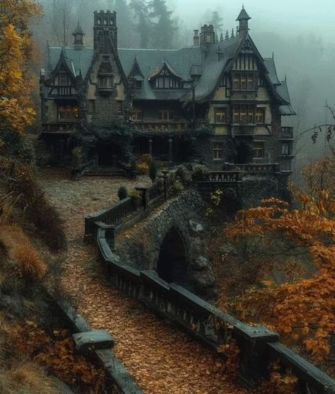 Aka Aesthetic, Gothic Fireplace, Gothic Manor, Spooky Houses, Castle Exterior, Creepy Houses, Spooky House, Dark Home, Fantasy Homes