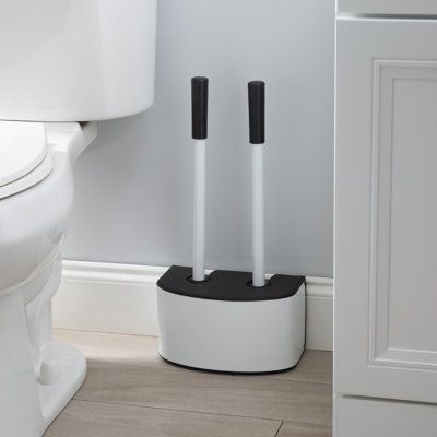 Keep the necessary cleaning tools within reach with the Bath Bliss 2-in-1 Toilet Brush and Plunger Set. The space-saving design allows you to purchase the 2 biggest necessities for your bathroom conveniently in 1 set. The toilet brush is heavy-duty and designed to reach those hard-to-clean areas. The canister can easily fit behind your toilet, in a corner, cabinet, or away in a closet. This toilet brush and plunger set is the perfect accessory for your bathroom. Finish: White | Bath Bliss 19.41" Toilet Brush And Plunger, Hidden Toilet, Nursery Nook, Luxury Toilet, Small Bathroom Interior, Toilet Bowl Brush, Toilet Brushes And Holders, Plungers, Aesthetic Bathroom