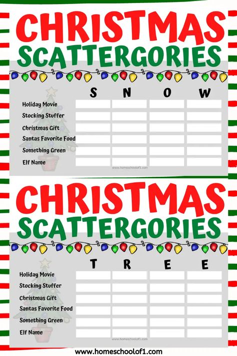 Christmas Scattergories Free Printable, Holiday Gift Exchange Games, Scattergories Lists, Christmas Scattergories, Free Family Printables, Fun Family Christmas Games, Christmas Games For Adults, Christmas Mystery, Printable Christmas Games