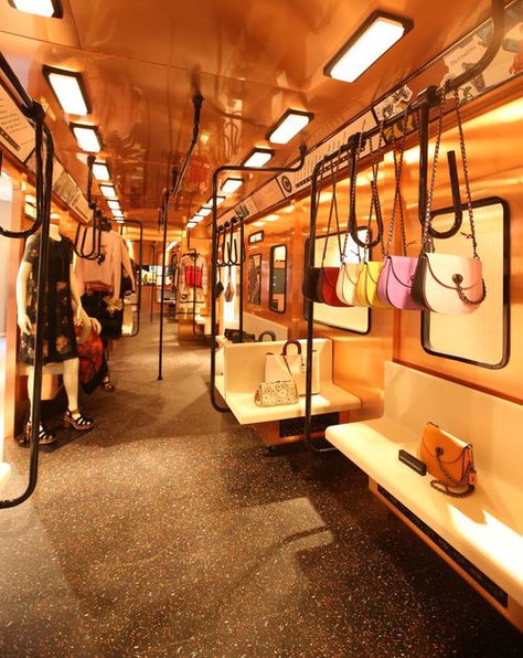 Coach Subway - Lane Crawford Pop Up — pedro motta Futuristic Event, China House, Temporary Store, Coach Shop, Bus Interior, Coach Store, Retail Store Interior Design, Retail Store Interior, Store Design Interior