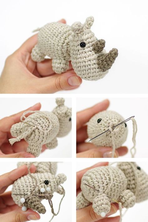 Free Small Rhino Amigurumi Crochet Pattern CrochetProjects, DIYCrochet, CrochetPatterns Rhino Amigurumi, Crochet Rhino, Crochet Pets, Tiny Amigurumi, Magic Ring Crochet, Baby Mobiles, Extra Yarn, Yarn Tail, Double Crochet Stitch