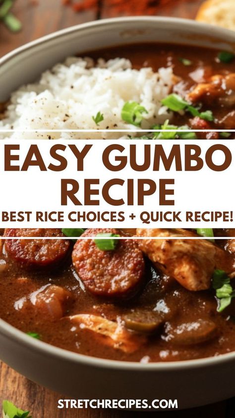 Curious about the best rice for gumbo? Upgrade your chicken and sausage gumbo with rice by using the right variety! Our easy gumbo recipe is perfect for any occasion, whether you're cooking for two or hosting a crowd. Don’t forget to save and visit for the best gumbo recipe! Gumbo Rice Recipe, Simple Gumbo Recipe, Instant Pot Gumbo Chicken And Sausage, Sausage Gumbo Recipe Easy, Crockpot Gumbo Easy, Easy Gumbo Recipe Simple, Gumbo Recipe Chicken And Sausage, Simple Gumbo, Gluten Free Gumbo Recipe