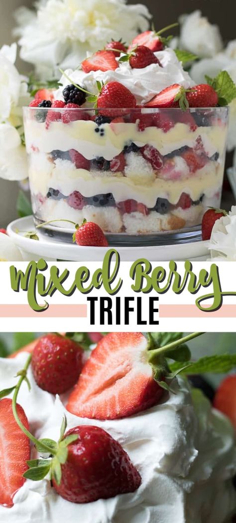 This berry trifle has two layers of angel food cake, sweet vanilla-lemon cream cheese, vanilla pudding, mixed berries and topped with cool whip. #angelfoodcake #summerdessert #summerrecipes #fourthofjuly #strawberry #raspberry #raspberrydessert #onepandesssert #nobakedessert #trifle #fruittrifle Angel Food Trifle, Angel Food Cake Trifle, Snickers Dessert, Oreo Trifle, Trifle Bowl Recipes, Trifle Dessert Recipes, Keto Pudding, Angel Food Cake Desserts, Fruit Trifle