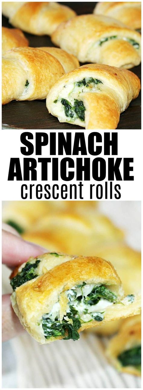 Spinach artichoke crescent rolls like the dip, but stuffed into buttery, golden crescent rolls. The perfect appetizer for any party, get together. #spinachroll #crescentroll #recipe #easy #affordable #quick #spinach #artichoke #creamcheeese Crescent Roll Snacks, Filled Rolls, Crescent Roll Appetizers, Suburban Kitchen, Spinach Rolls, Cream Cheese Crescent Rolls, Crescent Recipes, Holiday Appetizer, Artichoke Recipes