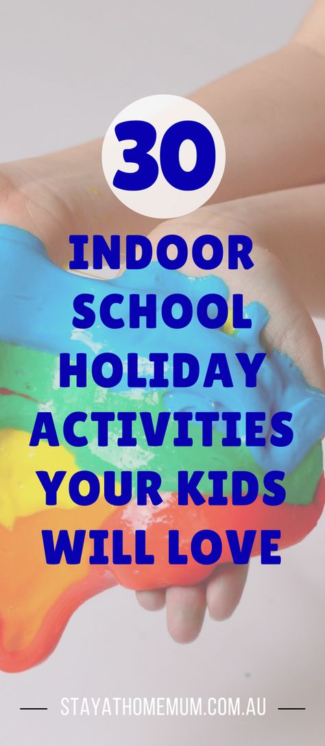 If your kids are not outdoorsy types, or if the weather is just too cold or rainy, they can still enjoy their school holidays inside! #kids #activities #indoors Holiday Club Activities, Vacation Care Activities, Vacation Care Oshc Ideas, School Vacation Activities, Holiday Club Activities For Kids, Indoor Summer Camp Activities, School Holiday Activities At Home, School Holiday Activities For Kids, Primary Activity