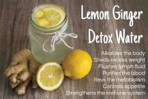 Lemon-ginger-detox-water-1 #detoxplan Lemon Ginger Detox Water, Ginger Detox Water, Ginger Detox, Lemon Detox, Lemon Diet, Full Body Detox, Natural Detox Drinks, Detox Water Recipes, Detox Drinks Recipes