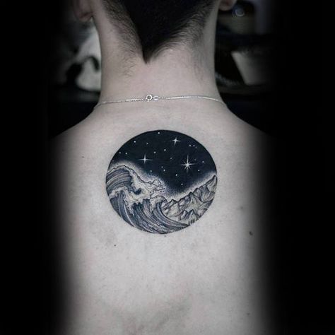 Night Sky Tattoos, Sky Tattoo, Sky Tattoos, Night Tattoo, Landscape Tattoo, Small Wrist Tattoos, Cool Tattoos For Guys, Waves Tattoo, Tattoo Life