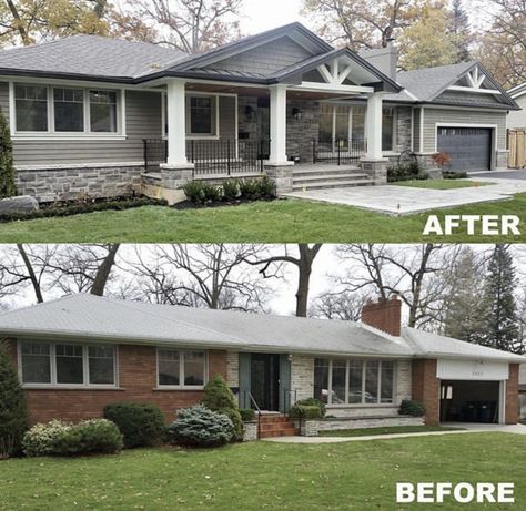 Before And After Front Porch, Front Porch Addition, Veranda Design, Ranch House Remodel, Exterior House Renovation, Traditional Porch, Architecture Renovation, Front Porch Makeover, Ranch House Exterior